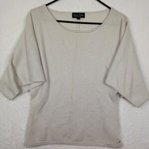 Claudia Nichole Cashmere Sweater Cream Dolman Sleeve Boat Neck Knit Top Womens M